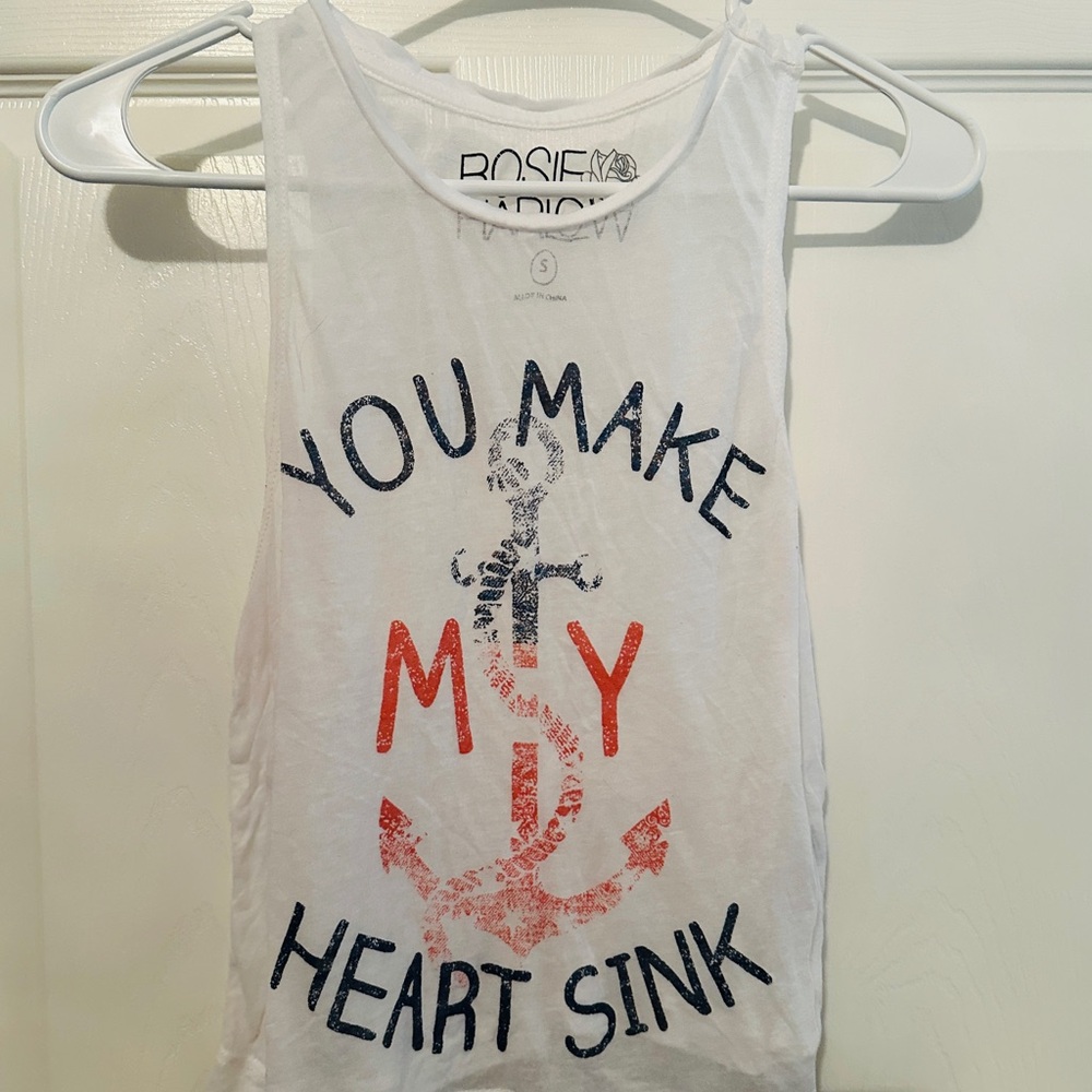 White Graphic Tank Top with Anchor Design